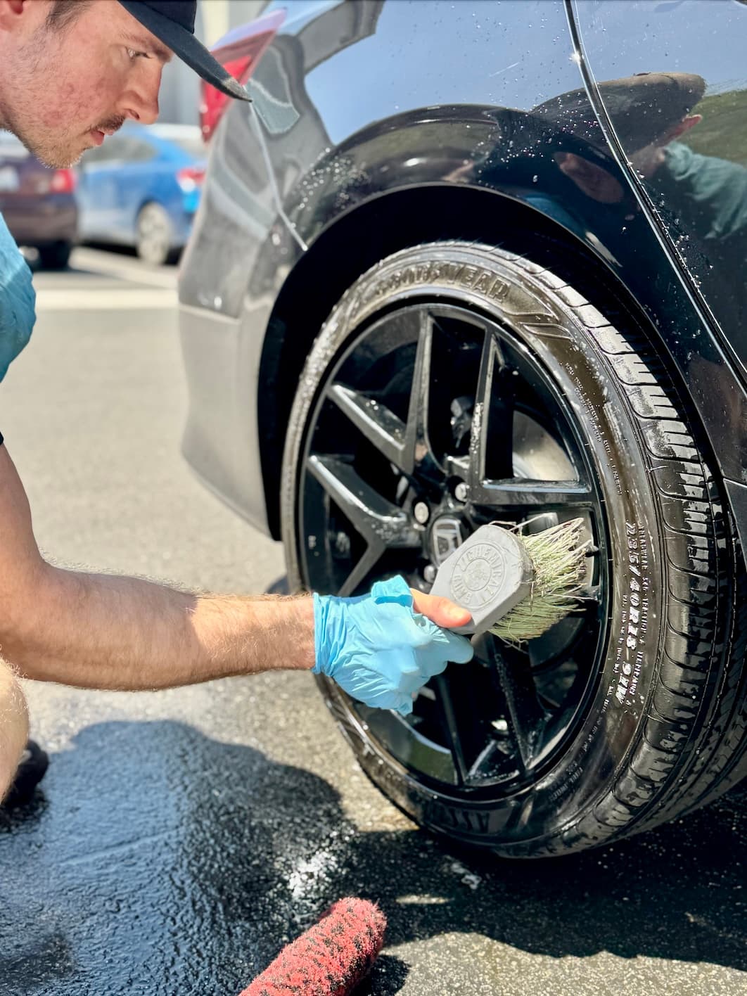 Close-up wheel brush work